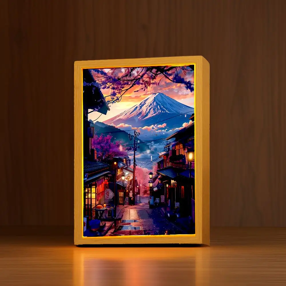 Beautiful City Mount Fuji, Japan Light Painting Photo Frame Led Night Light Wall Lamps Home Decorate Christmas Gifts Moon Lamp