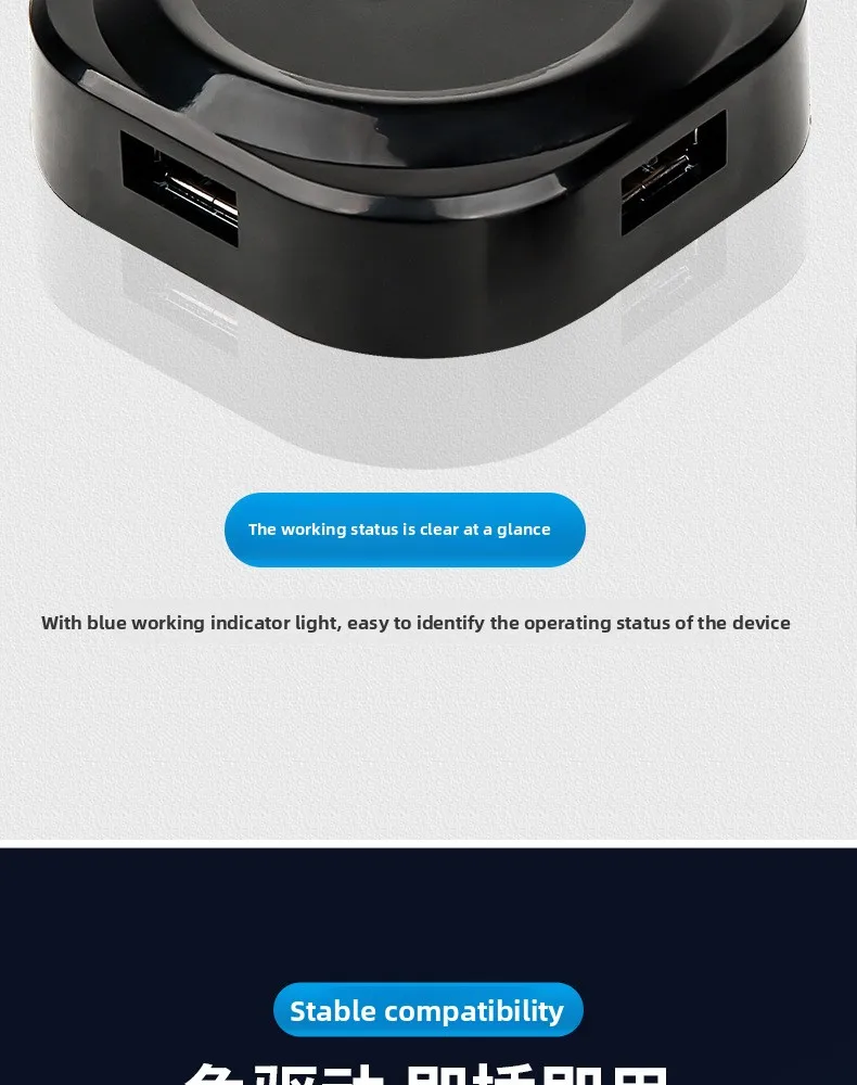 4-Port USB 2.0 Hub, Runde Form USB-Verteiler Eins zu Vier, Typ-C zu USB-Hub Hochgeschwindigkeits-Expander für Laptop PC – Detail 11