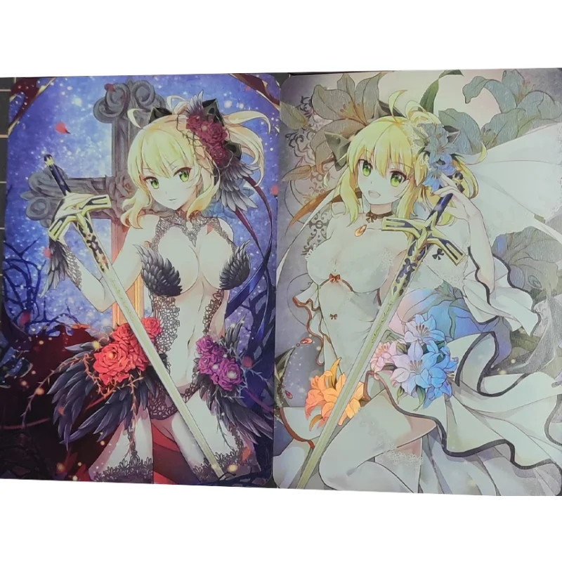 2Pcs/Set ACG Girl Fate Grand Order Cards FGO Saber Nero Claudius Anime Game Characters Color Flash Collection Card DIY Toy Gfit