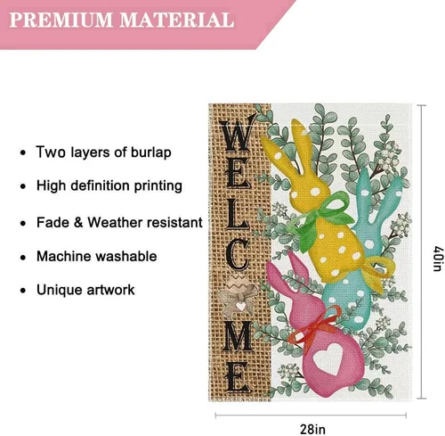 Easter Welcome Peeps House Flag 28 X 40 Inch Bunny Decorative Double Sided Burla 711181173338 AAV hhz