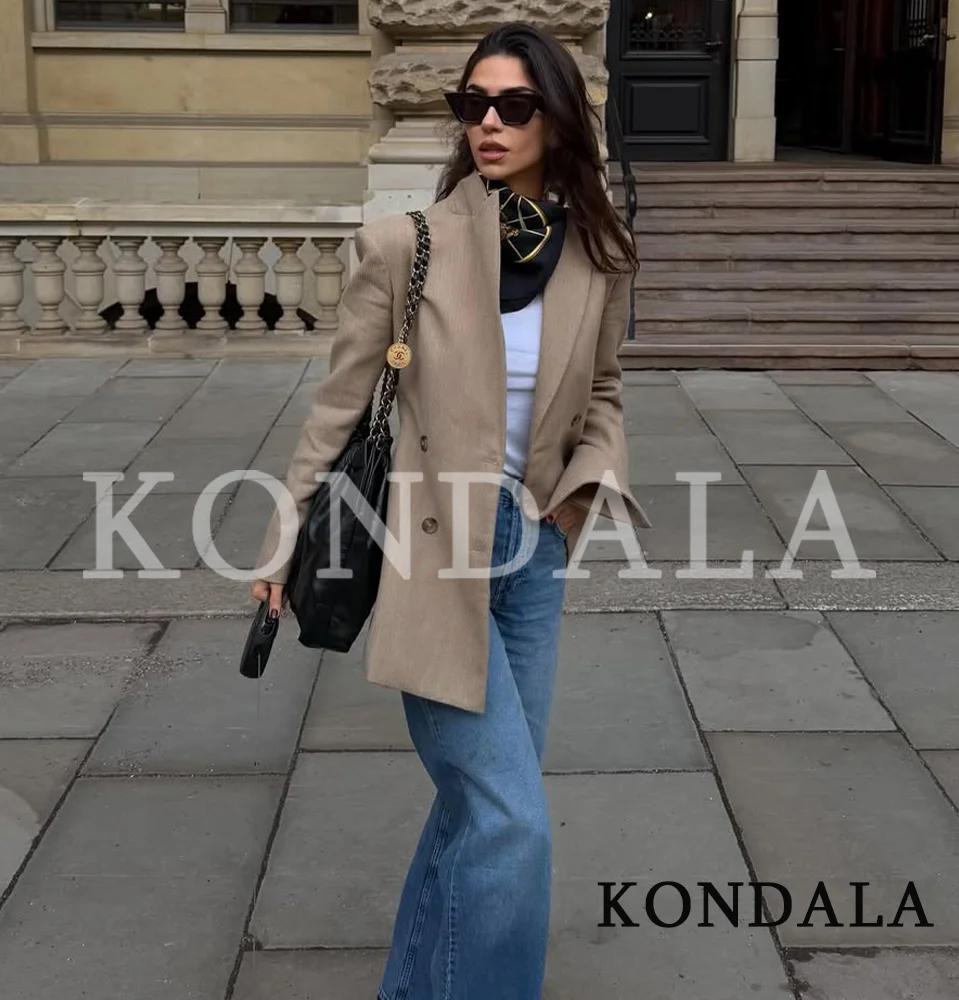 KONDALA Elegant Double Breasted Blazer Women's Casual Commute Buttons Slim Blazer 2026 Spring Summer Trendy High Street Blazer