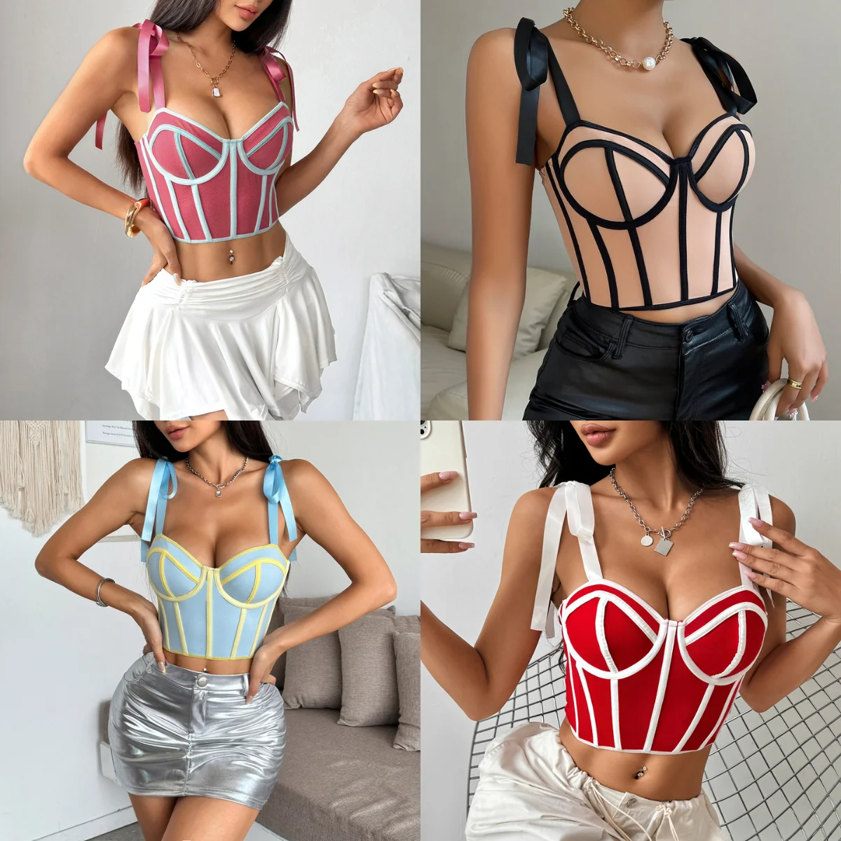 

Корсет на шнуровке, укороченный топ, женский топ без рукавов на бретельках Y2K, бюстье на бретелях, облегающая майка для вечеринок, клубная одежда, летняя мода