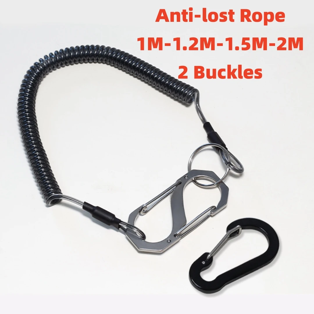 

2M Anti-lost Retractable Rope Elastic Spring Coil Leash Cord Safety Ropes Wrist Band with Steel Hook Keychain Ring Carabiner