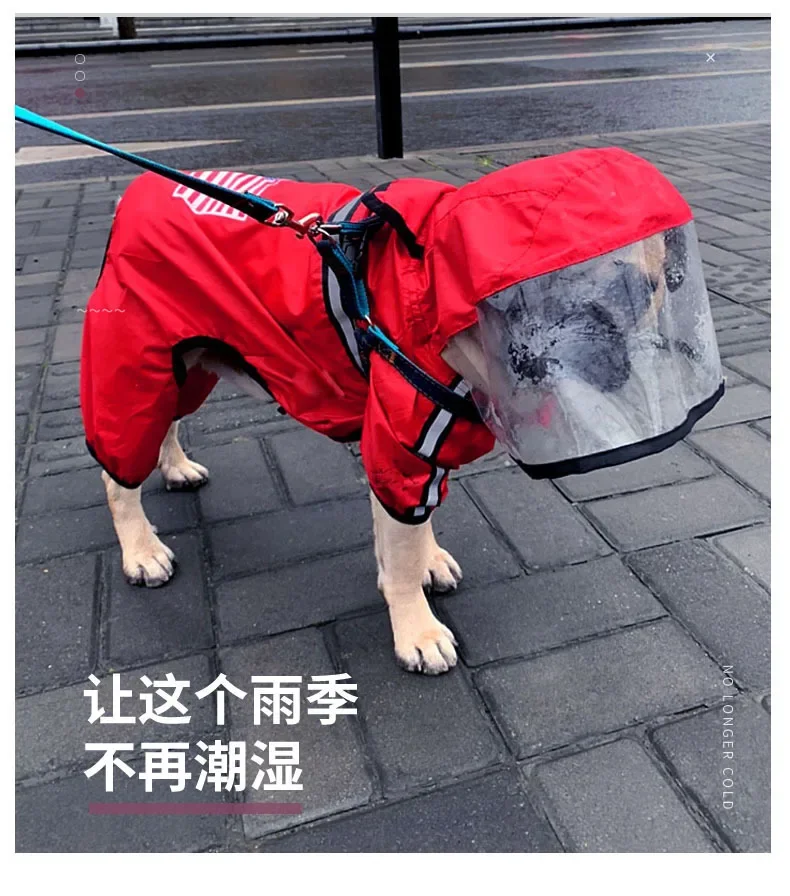 Rainy Season Waterproof Pet Dog Raincoat Reflective Four Legged Polyester Dog Clothing Medium and Large Dog Pet Clothing Supply