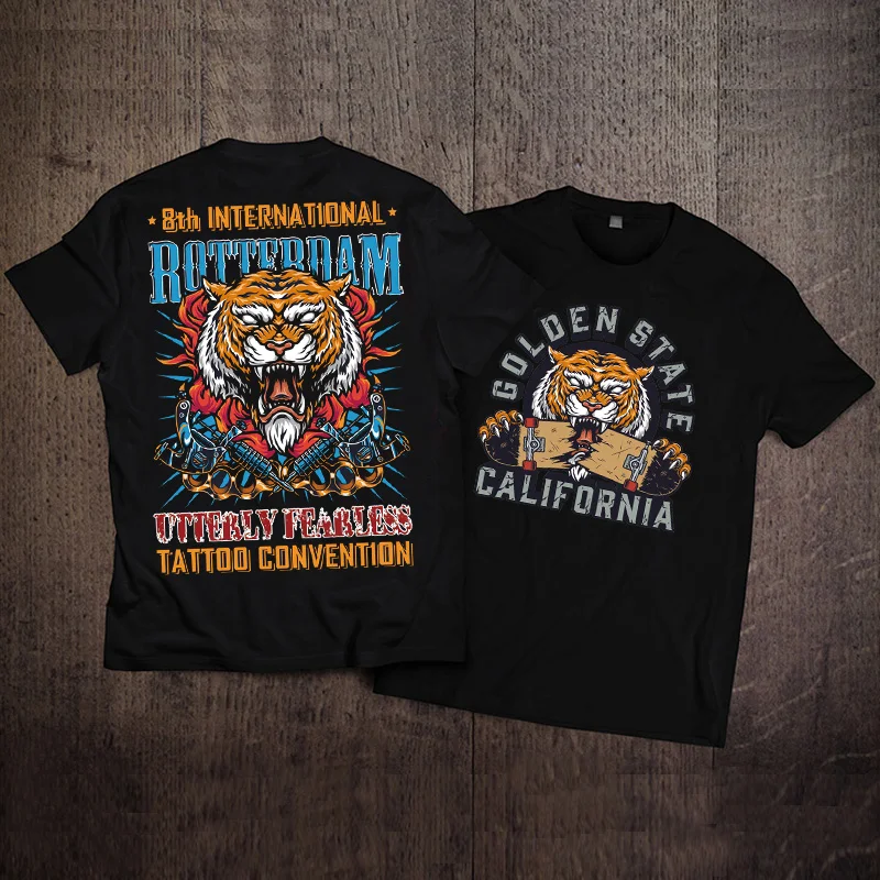 

Tough Guy Locomotive Printed Short-sleeved Men's T-shirt European and American Retro Trendy Brand Rock Pure Cotton Half-sleeve
