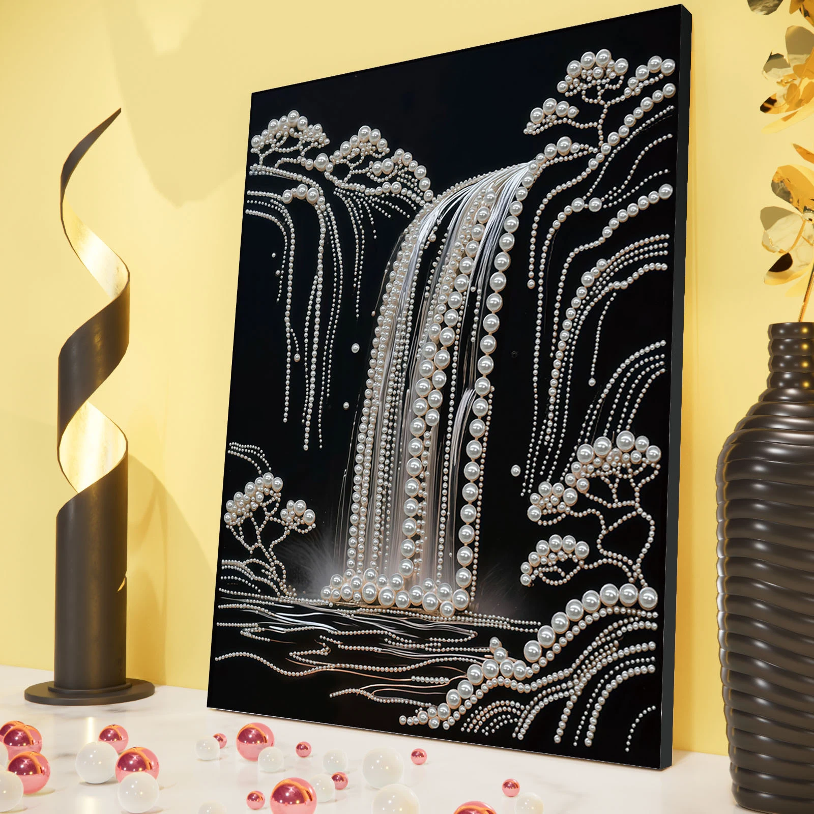 

Waterfall DIY Pearl Painting Art Kits for Adults Home Wall Decor Pearl Gem Paintings Picture Arts Craft With Frame 30x40cm
