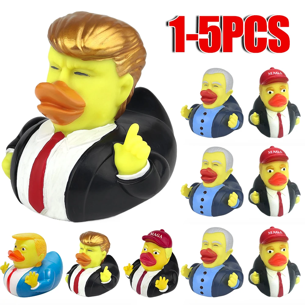 1-5pcs Trump Rubber Duck Squeak Bath Duck Trump Merchandise Rubber Duckies Bathtub Toys for Kids Gift Baby Showers Bath Time