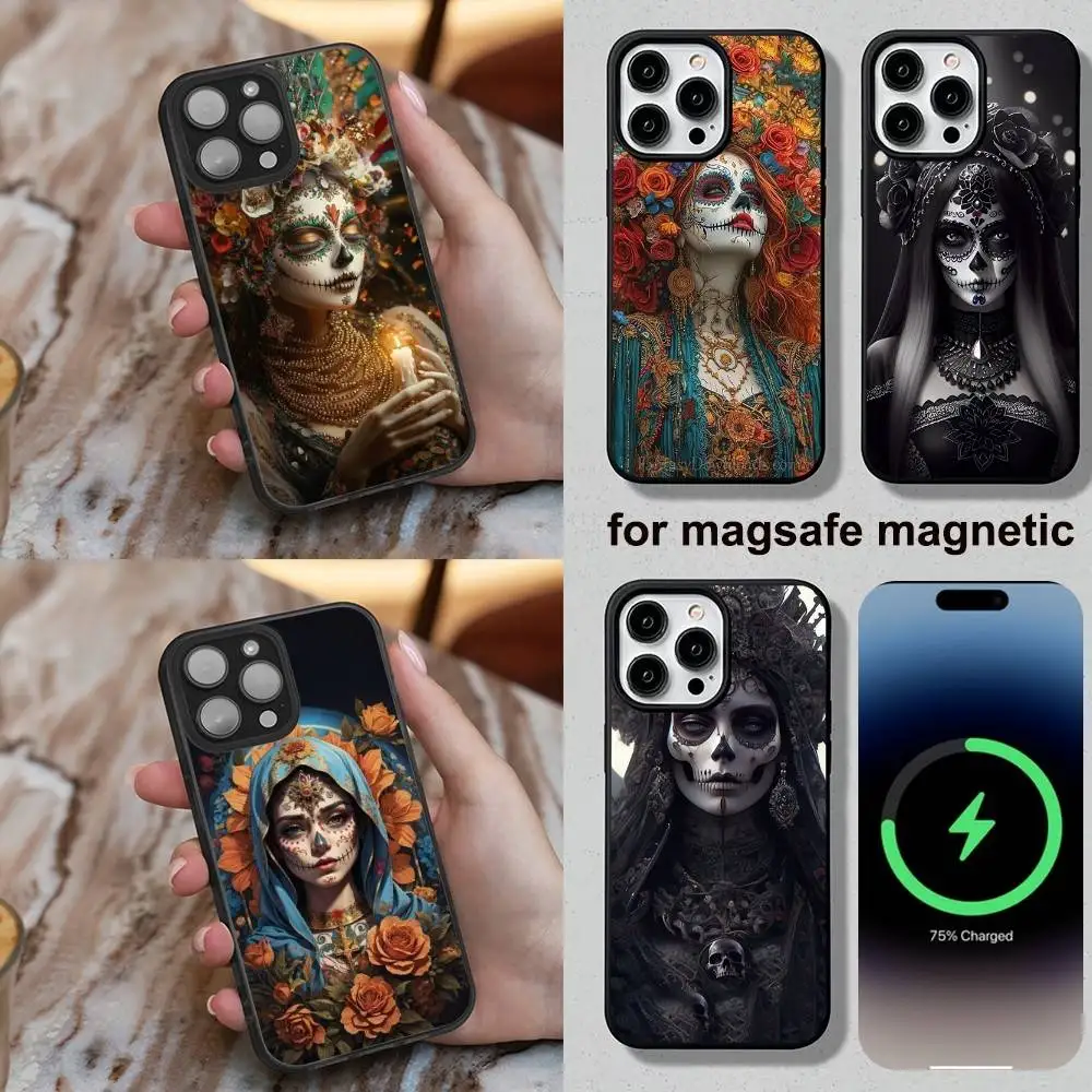 

Halloween skull girl Phone Case For iPhone 16,15,14,13,12,11,Plus,Pro,Max,Mini Soft Magesafe Magnetic Wireless Charge