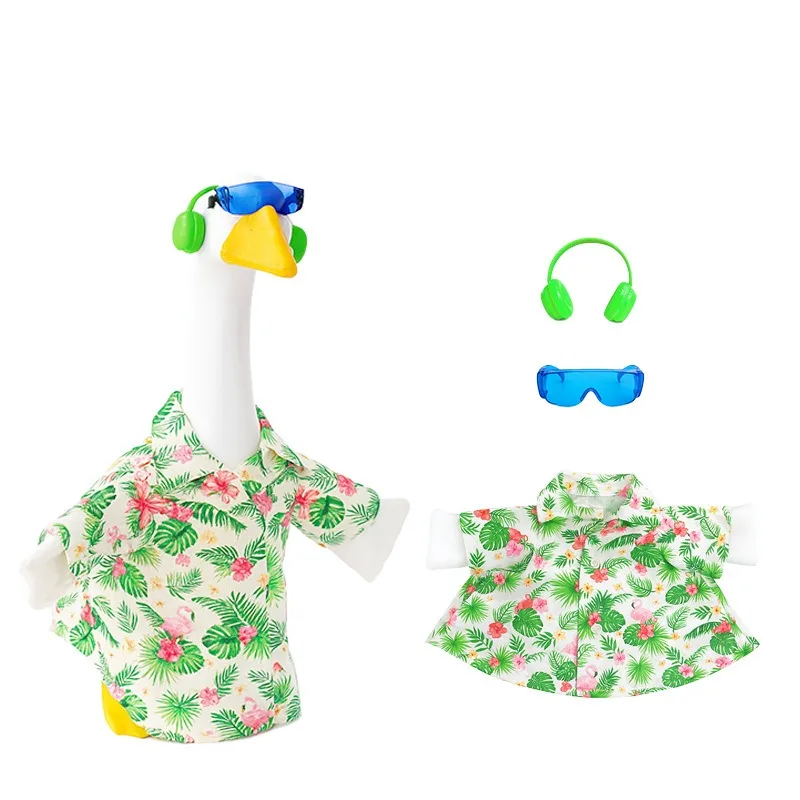 3pcs porch goose flamingo floral shirt summer beach party costume fit 23 inch white goose statue outdoor yard garden decor view 2