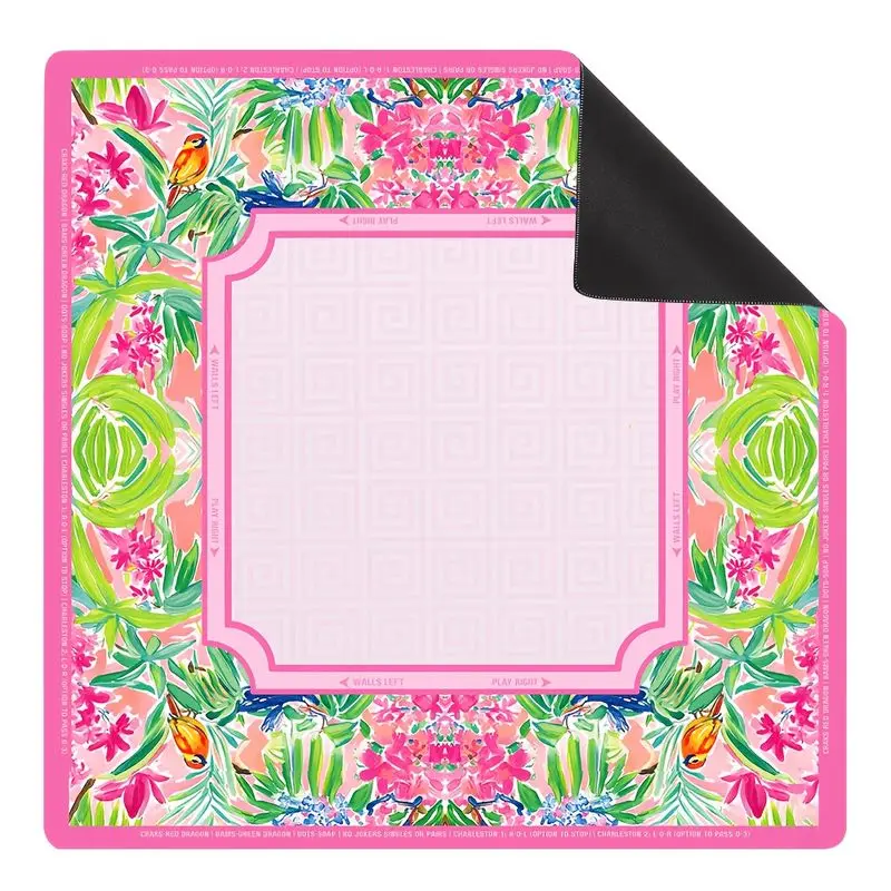 VIKAMA Pink Tropical Bird Floral Mahjong Mat Square Non Slip Game Table Pad Summer Island Style Gaming Desk Play Mat