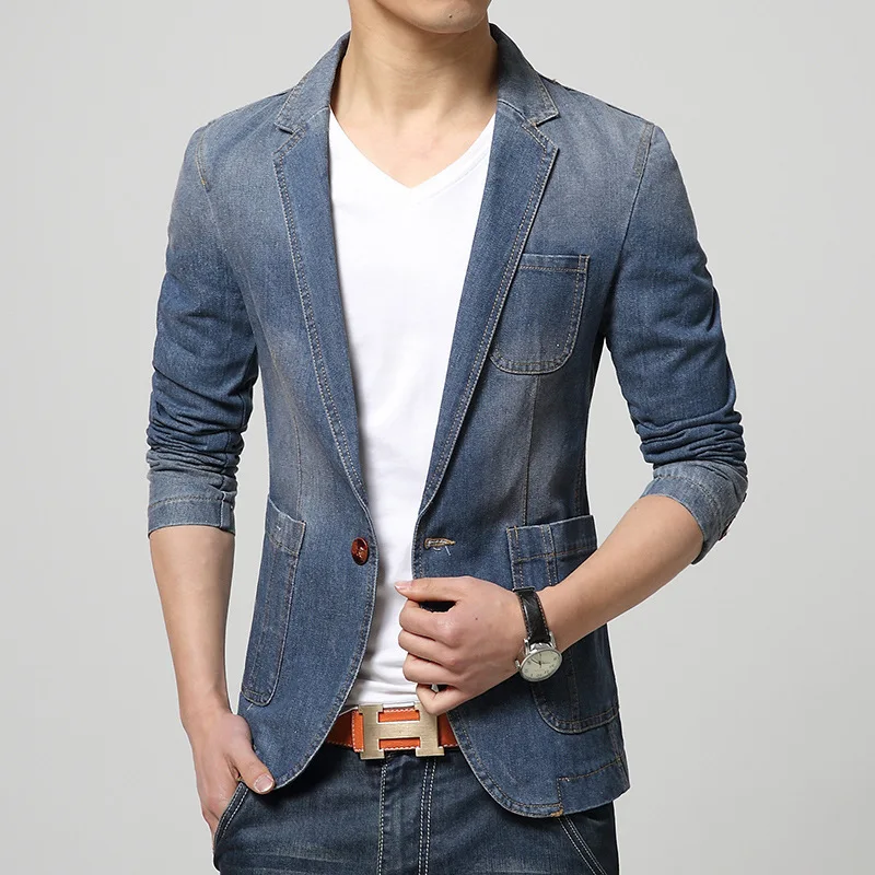 Cross Border Foreign Trade Personalized Single Button Men's Denim Suit Fashion Casual Coat