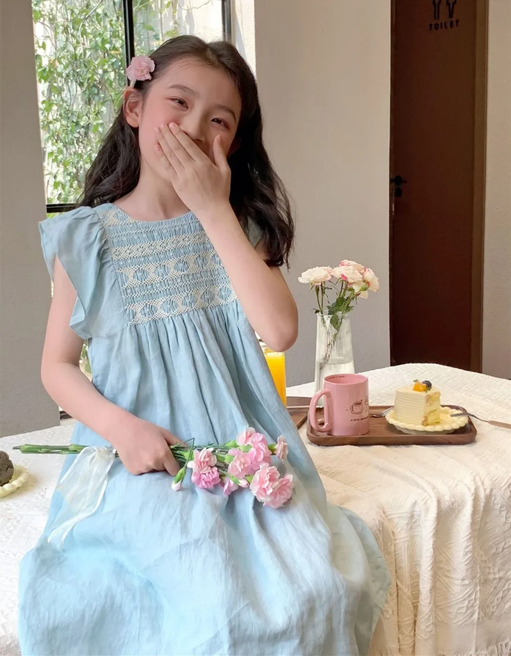 

summer kids dresses baby girls clothes French style girls' dress high-quality handmade embroidery girls' flying sleeve dress