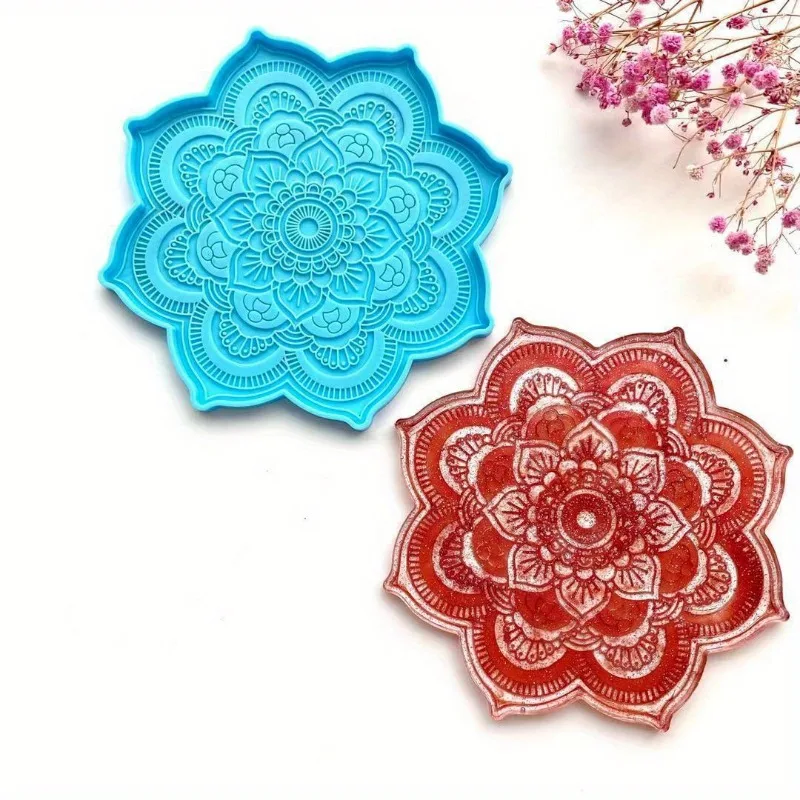 Mandala Coaster Silicone Mold Round Tray Cup Mat Epoxy Resin Casting Mould for DIY Resin Crafts Home Decoration Making Tools view 4