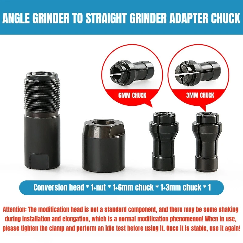 Universal Angle Grinder Modified 6/3mm Adapter To Straight Grinder Chuck For 100-type Angle Grinder M10 Thread Grinding Cutter
