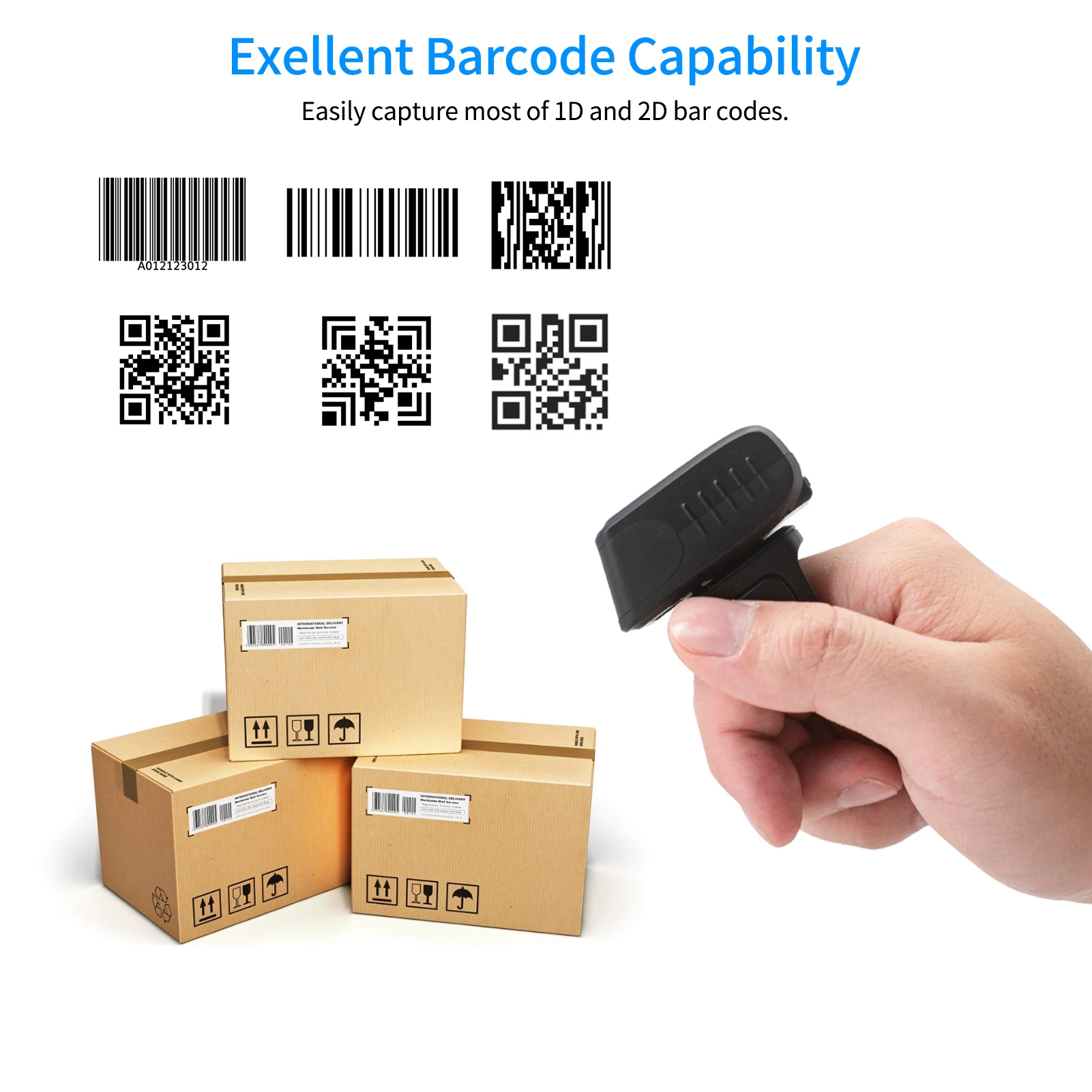 

【New】1D/2D/QR Barcode Portable Finger Handheld Wearable Ring Code Reader Support for Windows PC Computers Company Warehouse