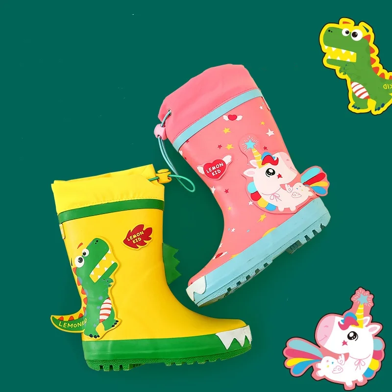 

Boy Girls Rain boots Waterproof Mid-Calf Water Shoes Anti-Slip Dinosaur unicorn Kids Rain Boot Soft PVC Child Rain Shoes