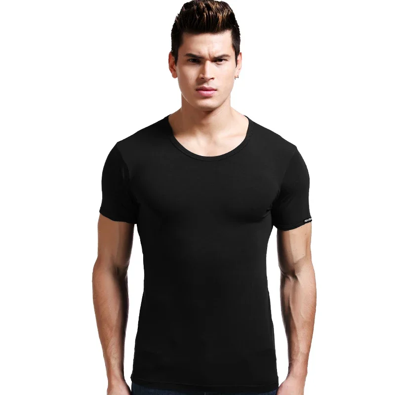

Modal men's underwear Summer short sleeve T-shirt Thin round neck tight slim-fit tank top sport solid color undershirt