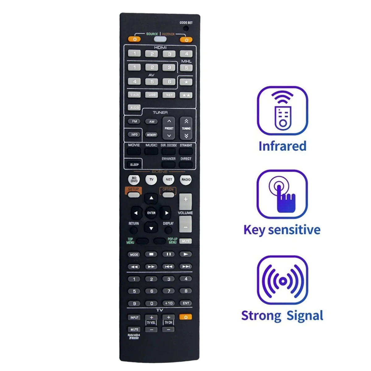 B94A RAV494 ZF30350 Control remoto de repuesto para receptor AV Yamaha RX-V475 RX-V475BL HTR-4066 RXV475 HTR4066 RXV475BL