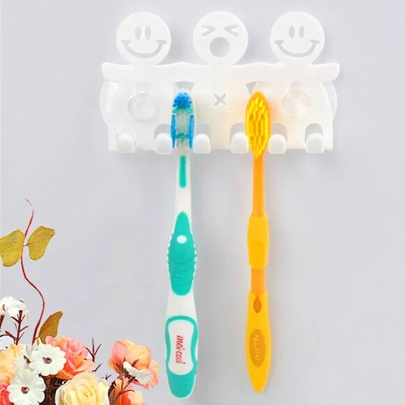 1Pcs Smile Face Bathroom Kitchen Toothbrush Towel Holder Wall Sucker Hook  (Colour: White)