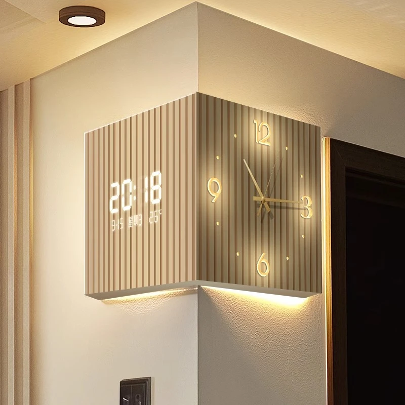 

Modern Dual-Sided Corner Clock Space-Saving Wall Décor for Living Room Minimalist Bedroom Background Frameless Home Office Decor