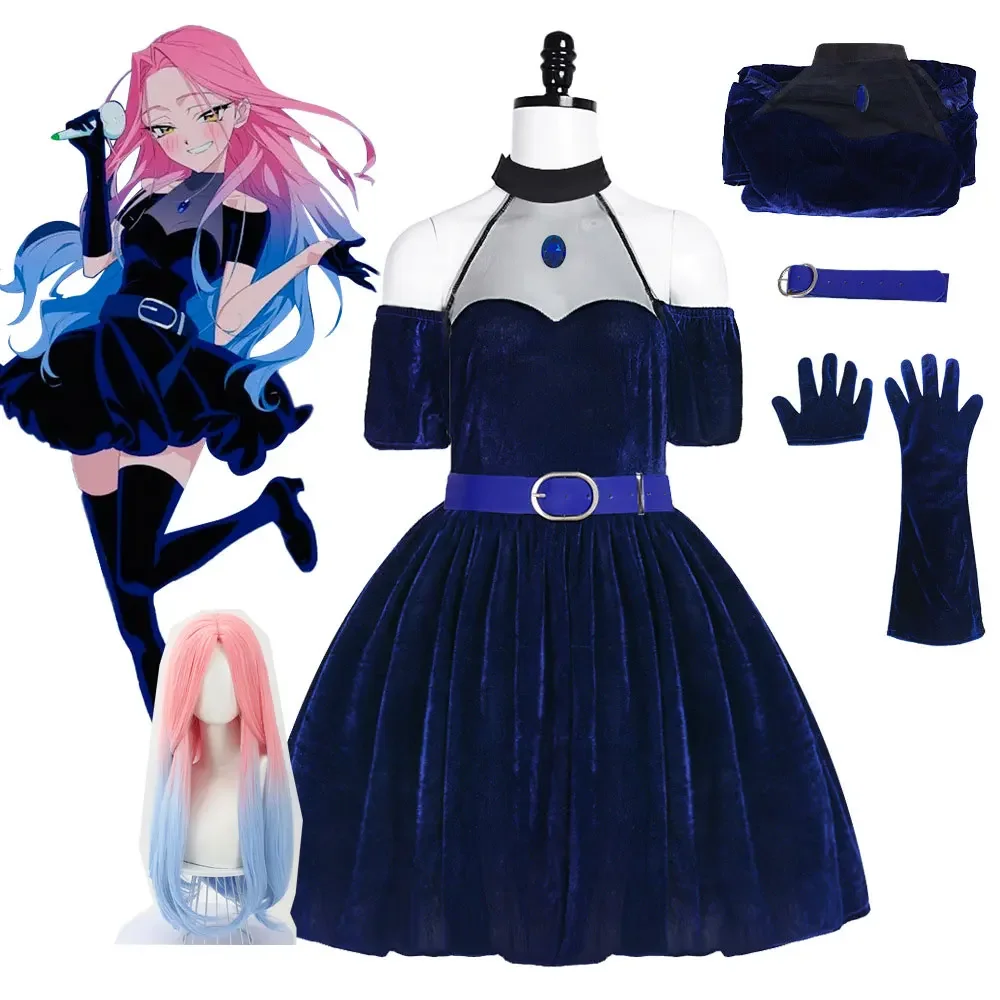 Costume de cosplay Anime Alien Stage Mizi Sua, robe bleu foncé, ensemble de gants, bas, ceinture, uniforme pour Noël