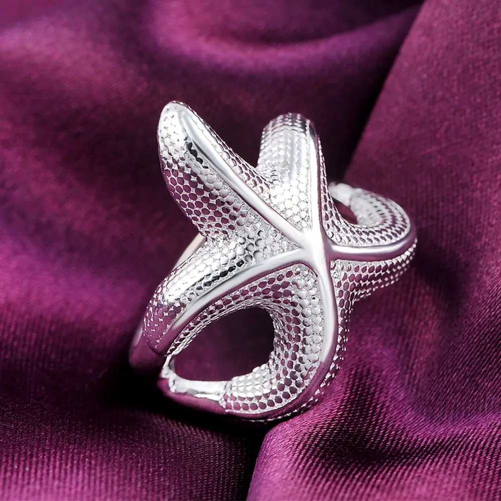 Beautiful Large Starfish 925 Sterling Silver Ring Fashion Jewelry Charm Wedding Women , Nice Fashion Cute Gift Free Shipping