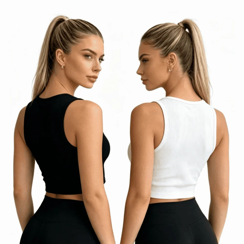 Solid Color Seamless Rib-Knit Vest Sleeveless Quick-Drying Yoga Vest Belly-Baring High-Elastic Crop Top for Women