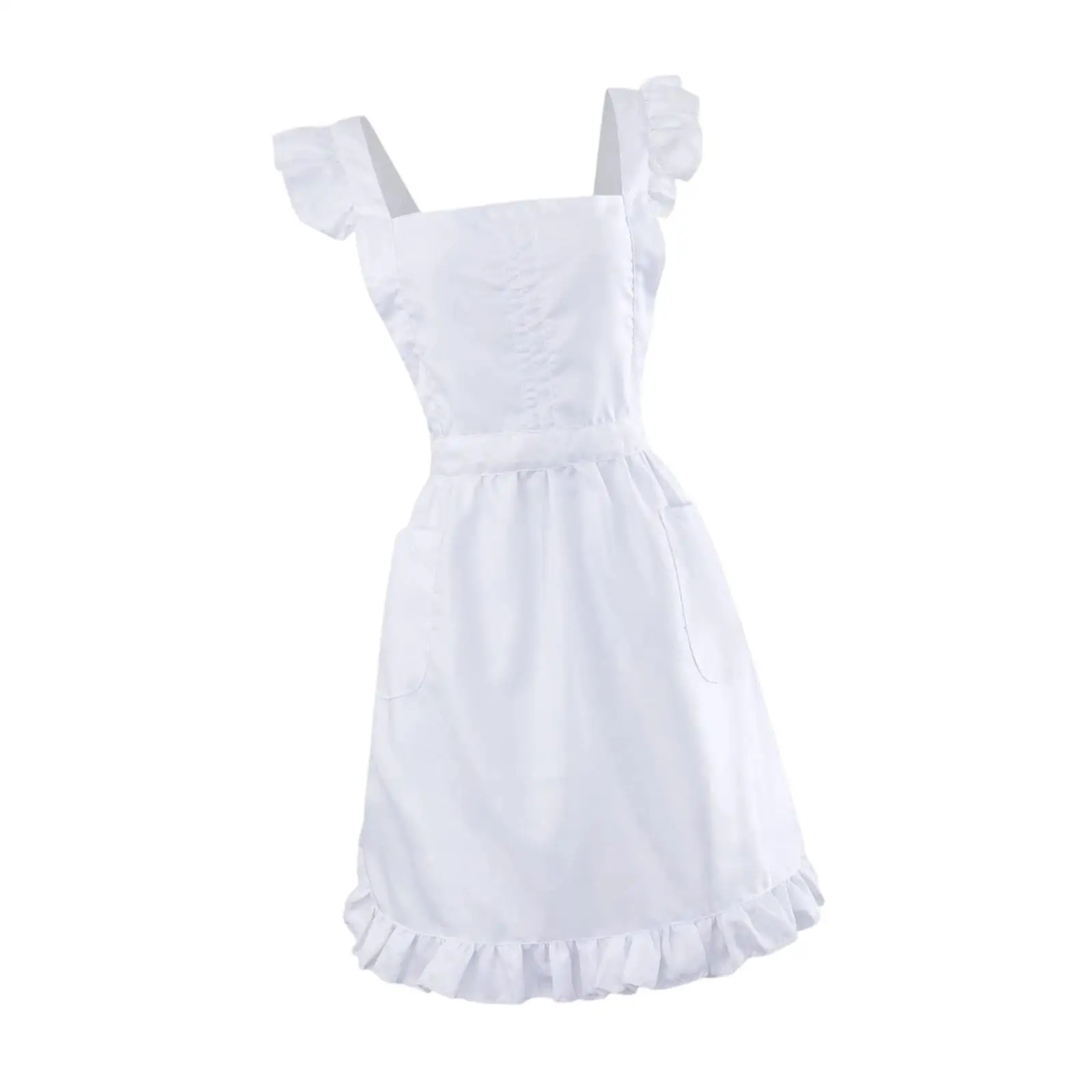 Maid Ruffle Apron Polyester Adjustable Fit with Front Pockets Retro Dress Style Cooking Baking Cleaning for Women Home