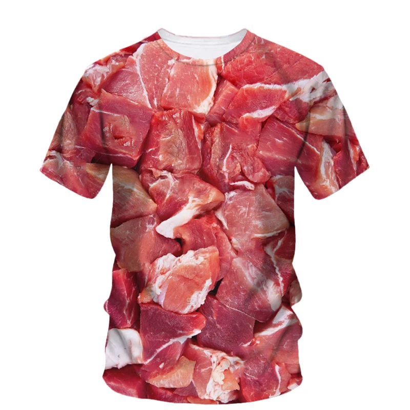 Funny 3d Printed Meat Pork T Shirt Men Fashion Summer Oversizled T-Shirt Personality Street Casual Baggy Tops Tees Clothes