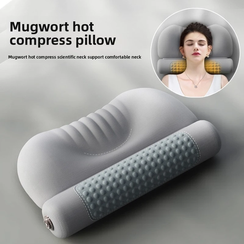 Solvath Heated Memory Foam Ergonomic Cervical Pillow Herbal Filling Neck Support Pillow for Sleeping Rest
