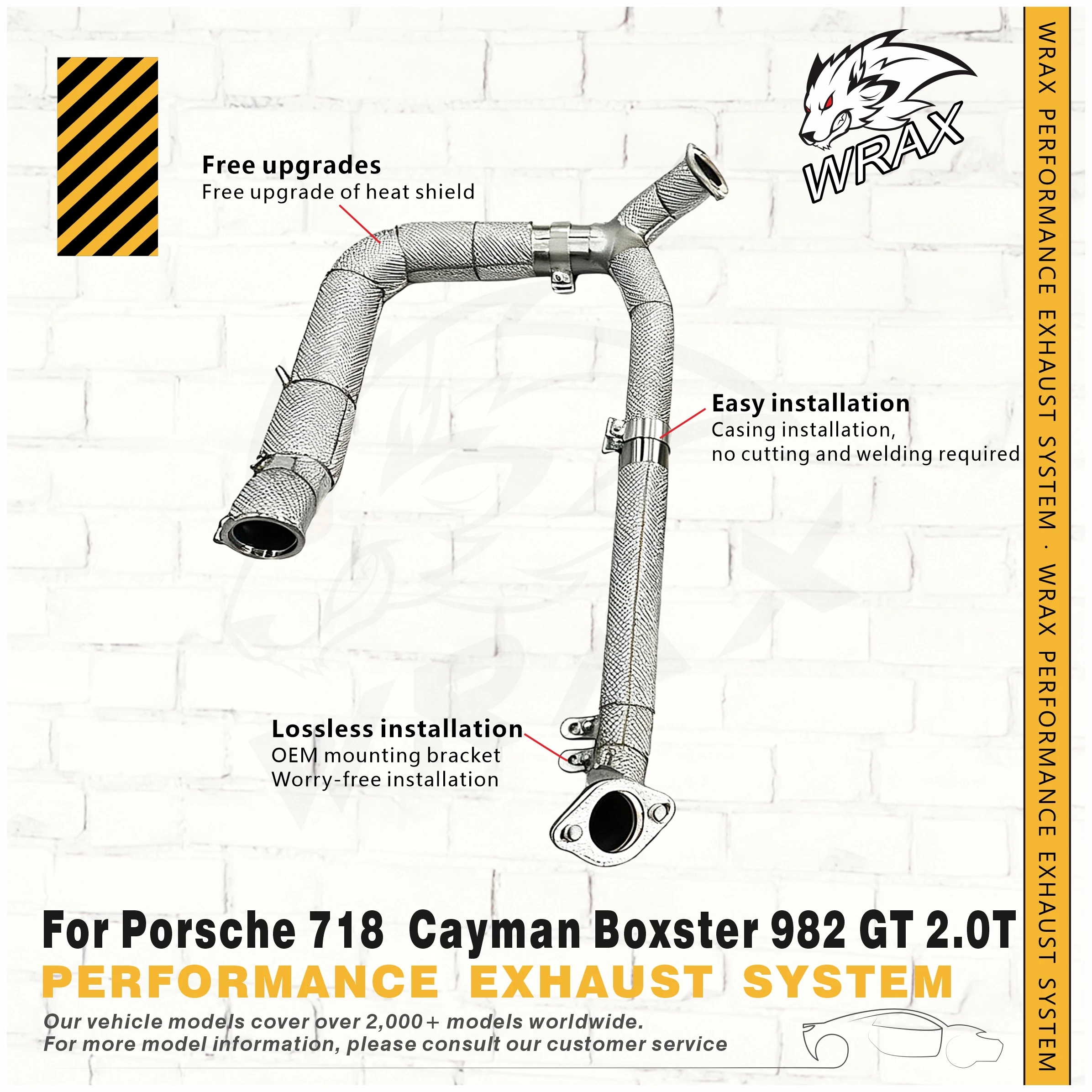 

High Flow WRAX Straight through Downpipe for Porsche 718 Cayman Boxster 982 GT 2.0T SS304 Uprade of Heat Shield Sports Exhaust