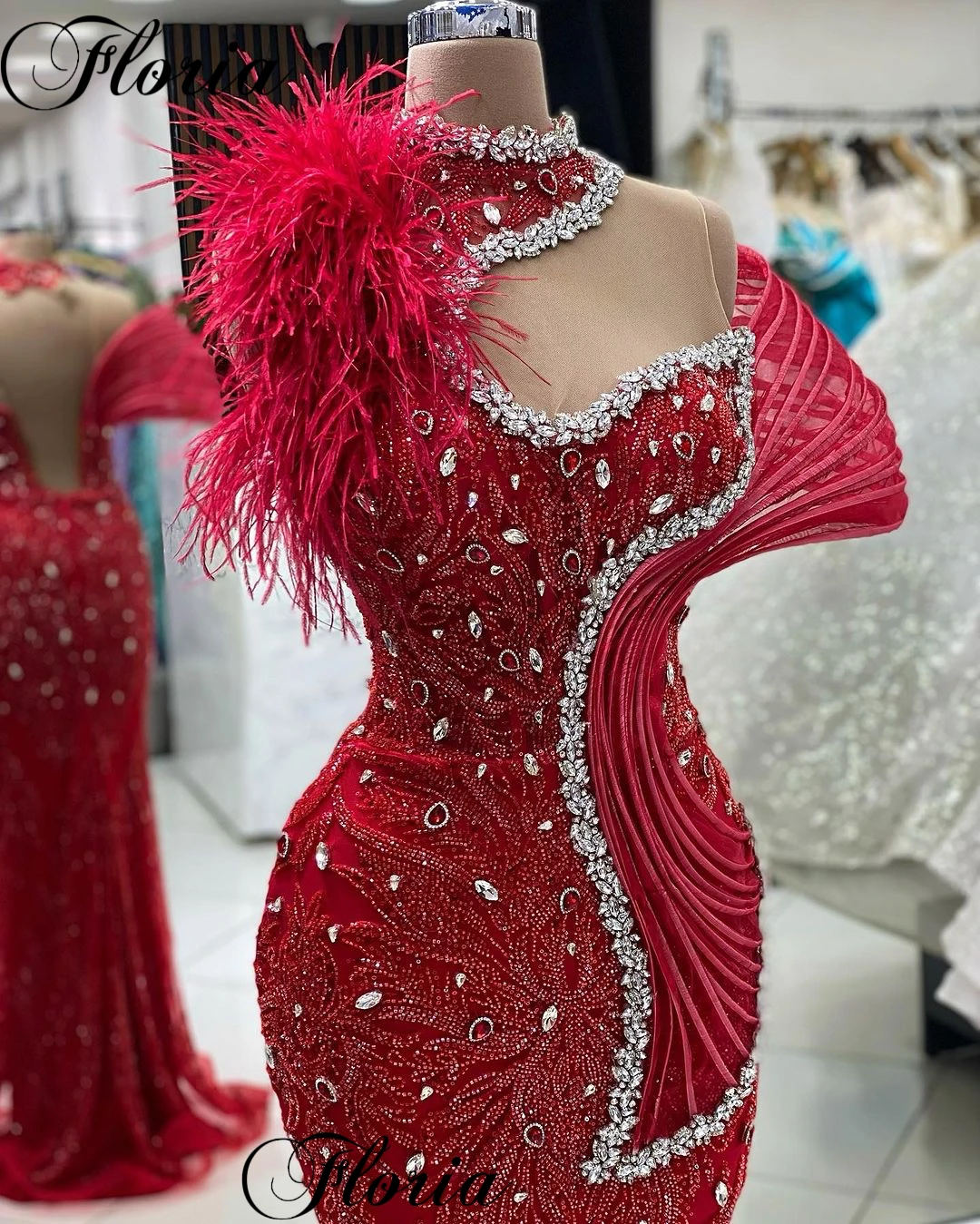 2024 New Special Red Celebrity Dresses Mermaid High Neck Crystals Prom Dresses For Women Vestidos De Noche Opening Ceremony Gown