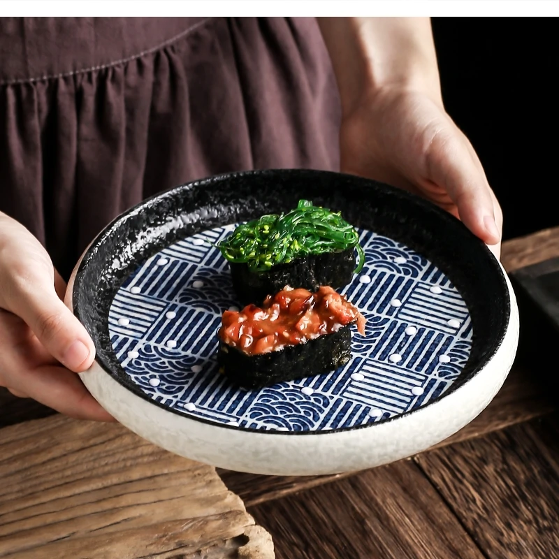

9-дюймовая керамическая тарелка для стейка в японском стиле в западном стиле, круглая кухонная посуда для ресторана суши