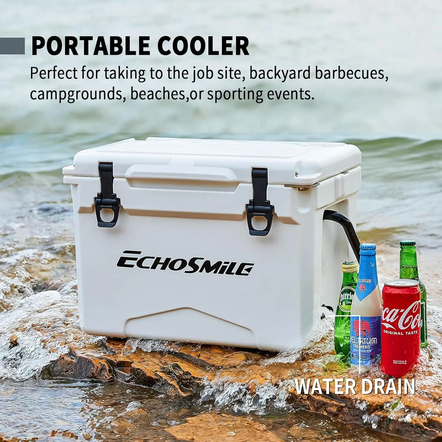 EchoSmile 25/30/35/40/75 Quart Rotomolded Cooler, 5 Days Protale Ice Cooler, Ice Chest Suit for BBQ, Camping, Pincnic