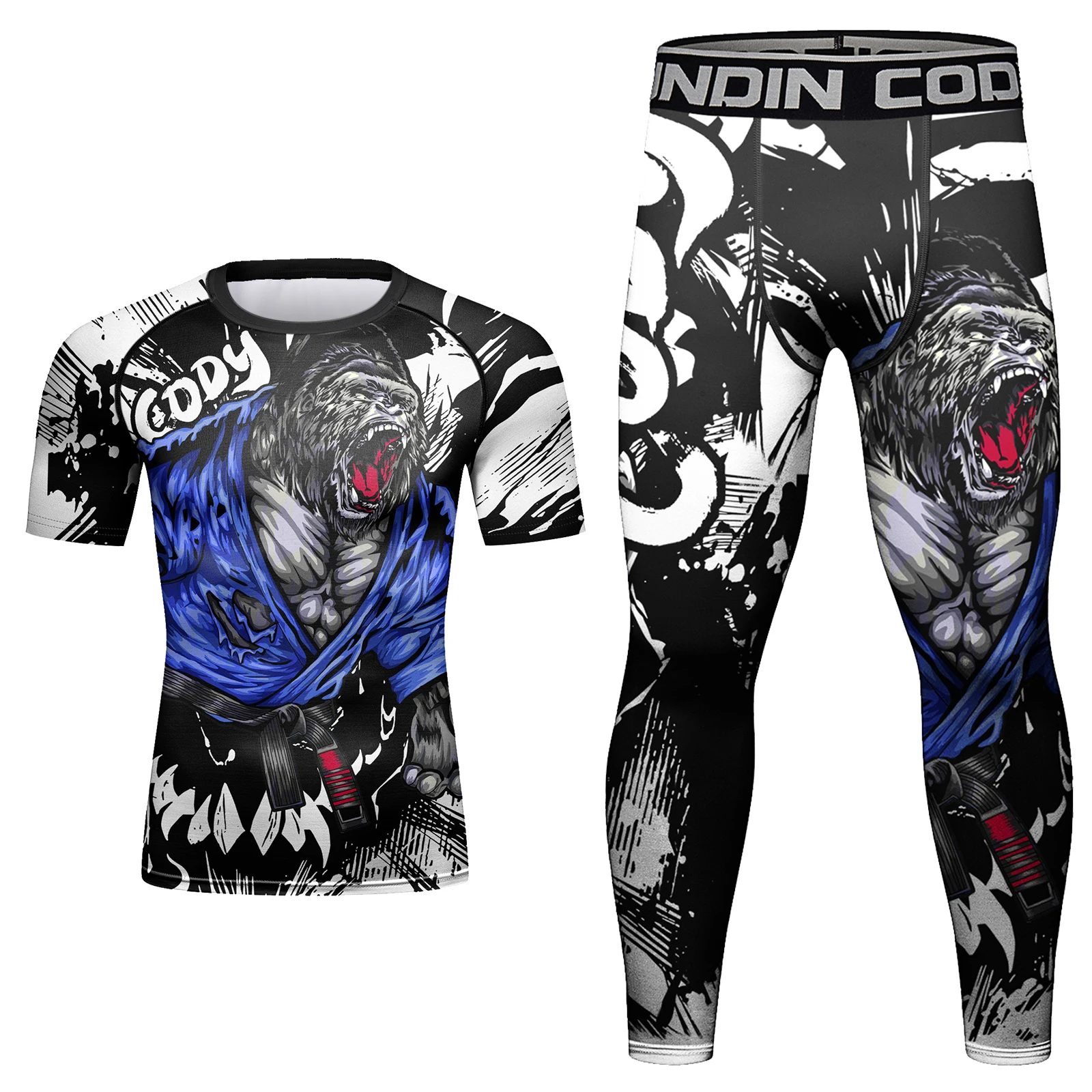 Made in China Men\'s Clothing Full Set Polyester Boxy Sportswear 4Pcs Men Compression Athletic Bjj Training Gym Kits Punk Style