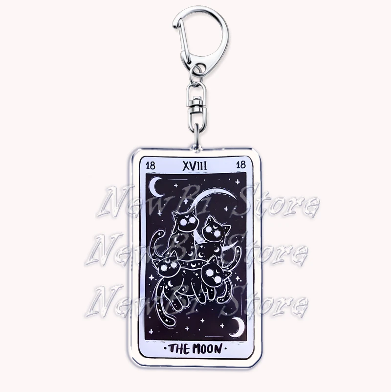 Cute Tarot Card Graffiti Cat Keychain for Accessories Bag Emperor Death Meow Key Chain Ring Fool The Lovers Keyring Jewelry Gift