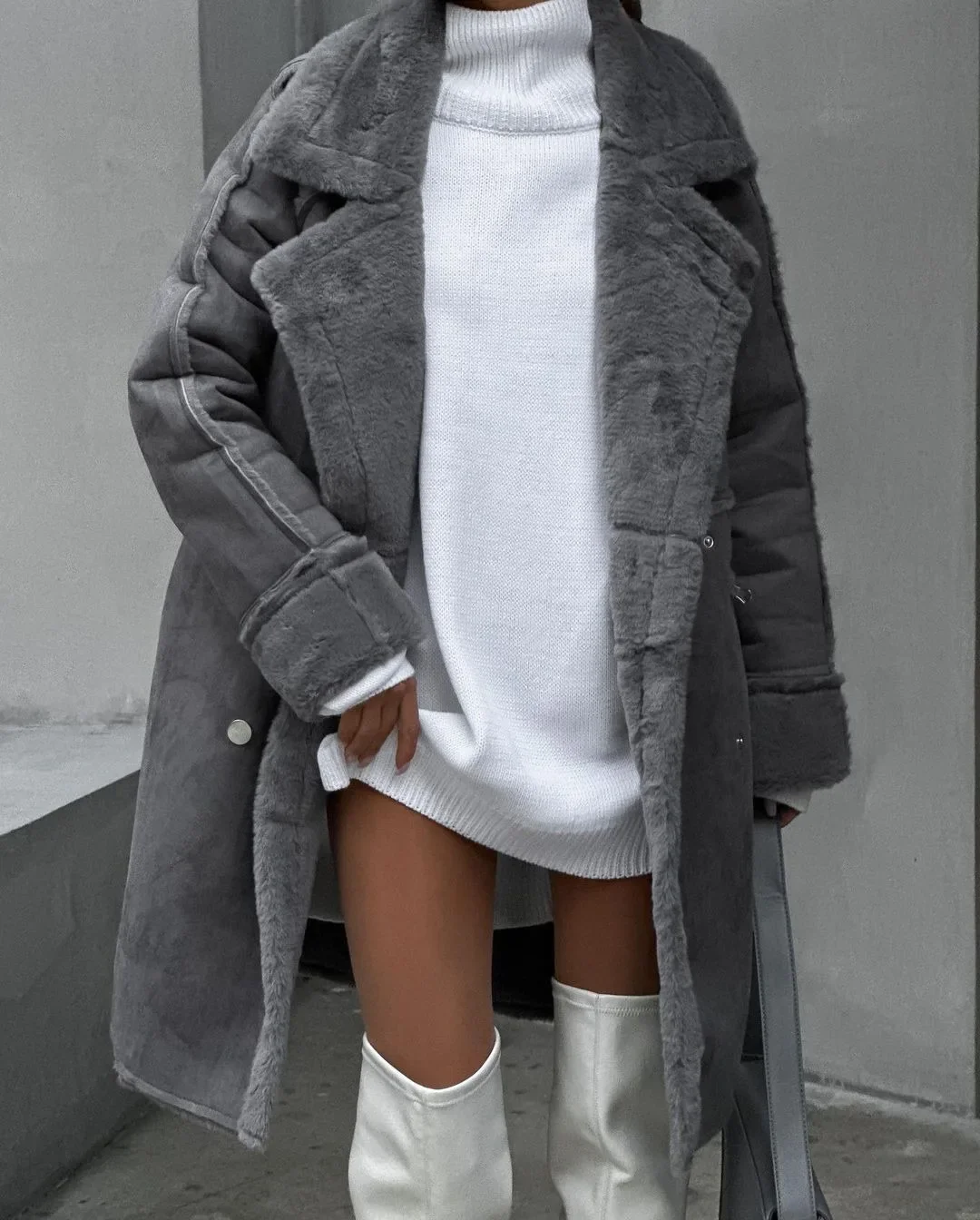 Practical Classic Winter  New Wool Suede Coat Suit Collar Long Cardigan Long Sleeve Plush Jacket