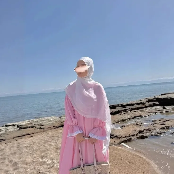 Eid Djellaba เจียมเนื้อเจียมตัวสวดมนต์เสื้อผ้าผู้หญิงมุสลิมชุดลูกไม้ Abaya ดูไบ Kaftan Ramadan ตุรกีอิสลาม Jalabiya Kebaya Caftan Robe