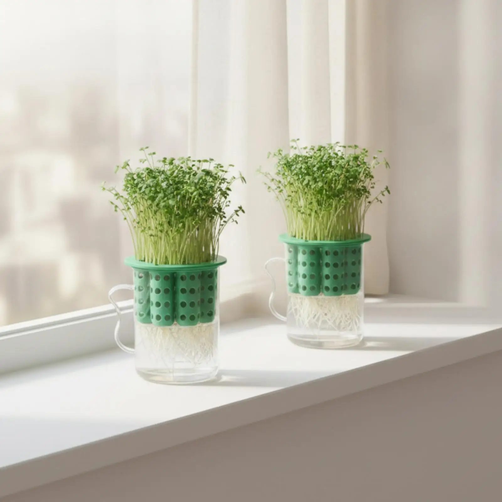 Hydroponic Planters for Small Greens with Nine Hole Insert and Spout Cup for Easy Water Change on Windowsill