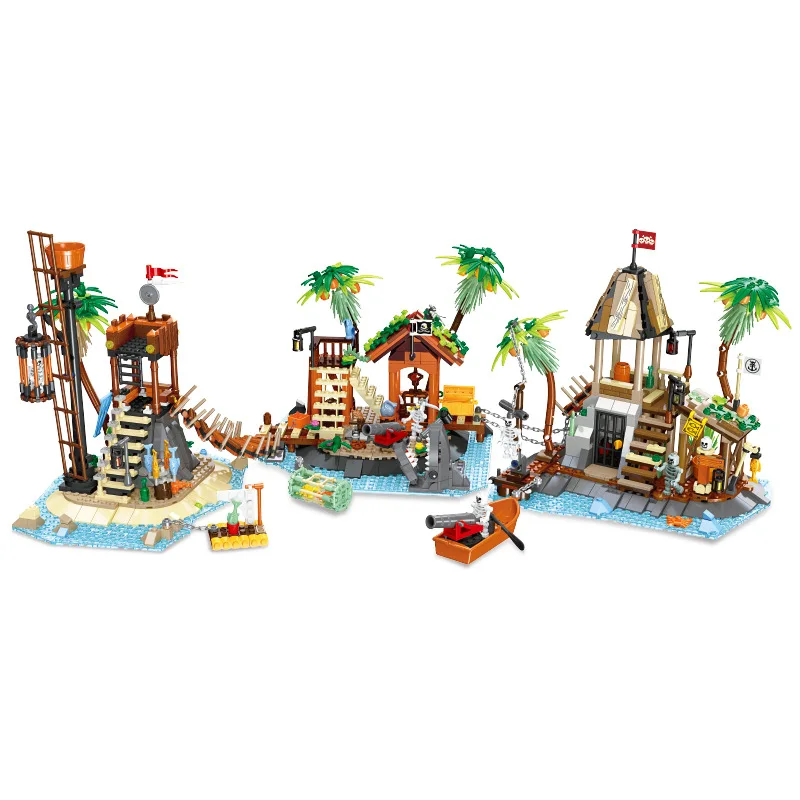 MOC – château médiéval Cliffside, cabine à mât cassé, ensemble de blocs de construction d'île de crâne, jouet de ville de Port de Pirate pour enfants, cadeau d'anniversaire