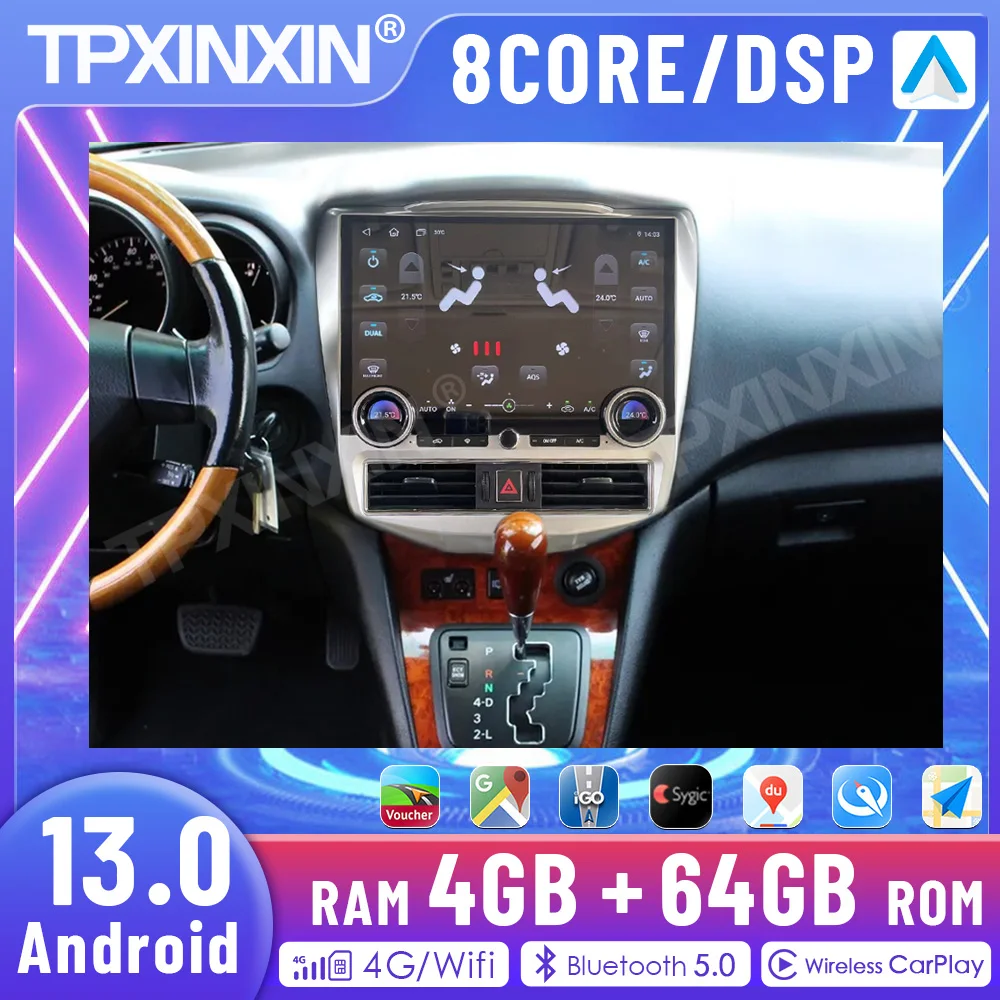 

13,1 дюймовый Android 13 для Lexus RX300 RX350 2003-2008 автомобильный радиоприемник, мультимедийный плеер с GPS Навигатором CarPlay TS10 HD сенсорный экран, головное устройство