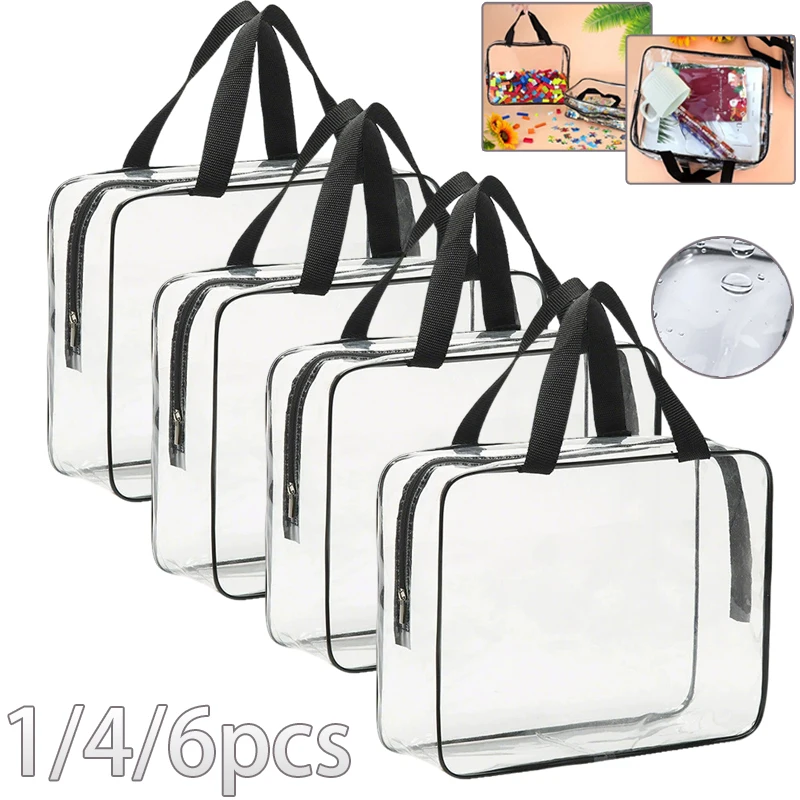 

1/4/6Pcs Large Clear Makeup Organizer Bags PVC Waterproof Organizer Travel Handbag with Zipper for Toy Book Building Block 수납 봉투