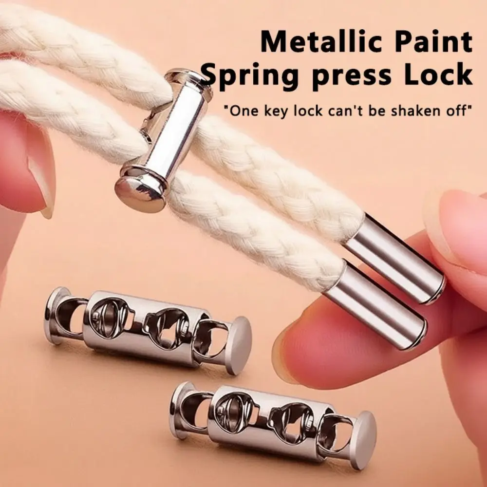 1Set Simple Metal Shoelace Locks No Tie Double-Hole Spring Cord Locks Adjustable Drawstring Stopper Lazy Shoelace Accessories