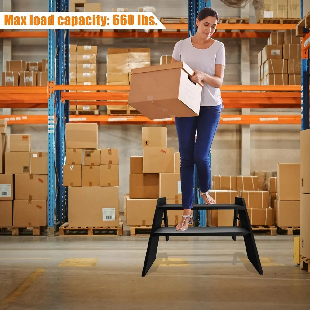 Step Ladder 2 Step Folding, Step Stool Foldable, RV Steps with Non Slip Feets, Max Load Capacity 660lbs Hot Tub Steps for Home,