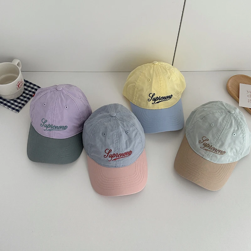 

Autumn Children Baseball Caps Fashion Letter Embroidery Color Block Kids Boys Girls Sun Hat Cotton Spring Baby Hats