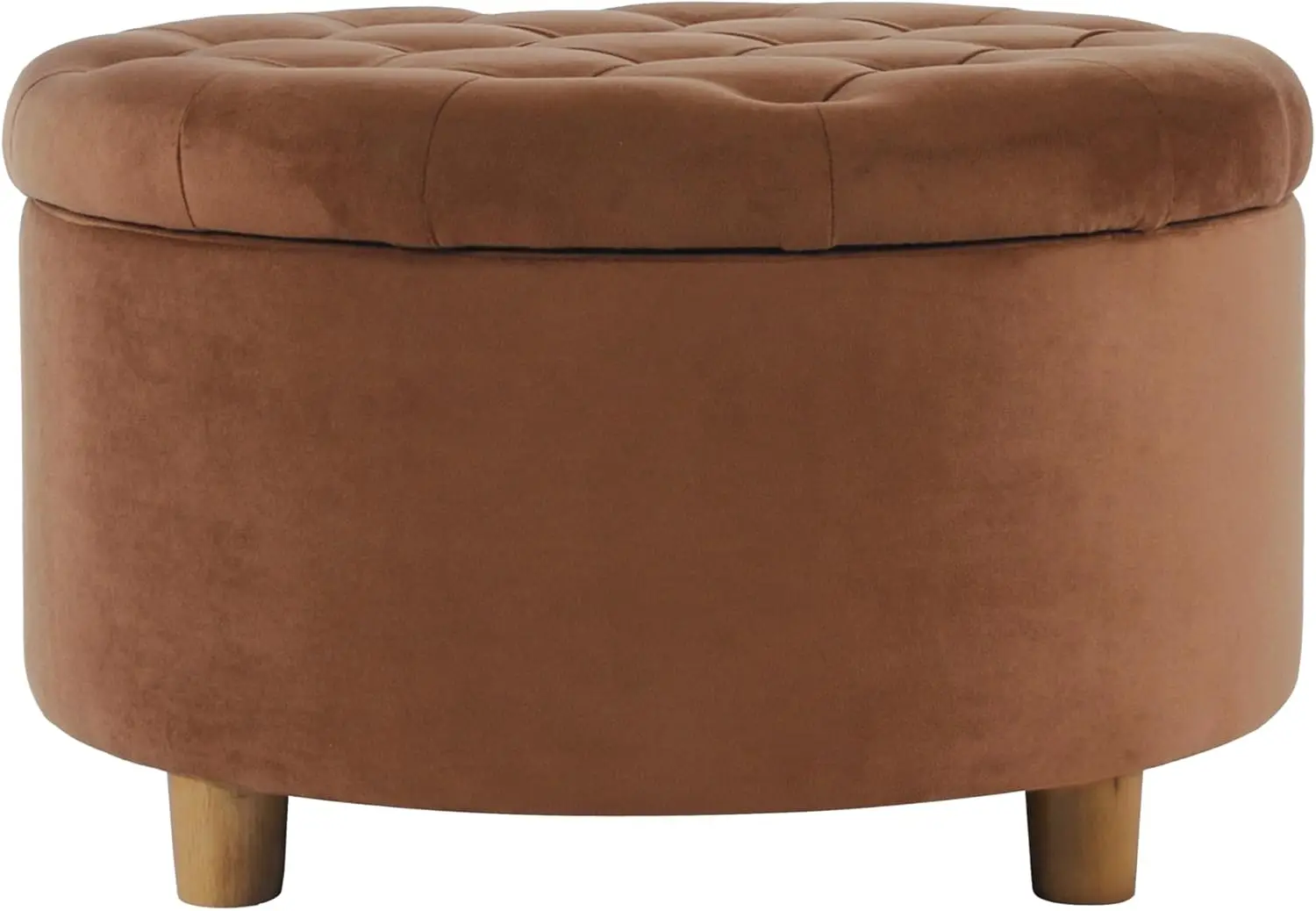 Large Button Tufted Velvet Round Storage Ottoman with Storage for Living Room & Bedroom, Spice Orange Velvet, 28