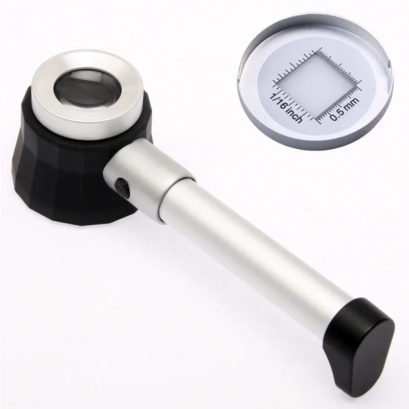 

Metal 10X LED Illuminant Lights Handle Magnifier with Scale Handheld Magnifying Glass Portable Loupe