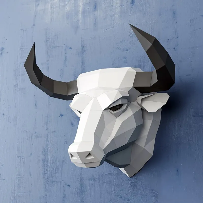 DIY Paper Model Bull Head 3D Geometric Origami Sculpture Living Room Home Decoration Ornament Family Festival Gift Home Supplies