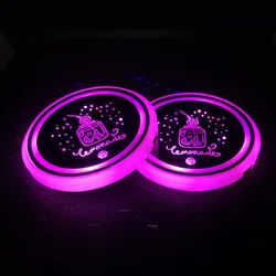 2Sets Led Auto Cup Coaster Mat Light 7 Colors RGB Luminous Atmosphere Decoration Holder Usb Charging Car Water Pad