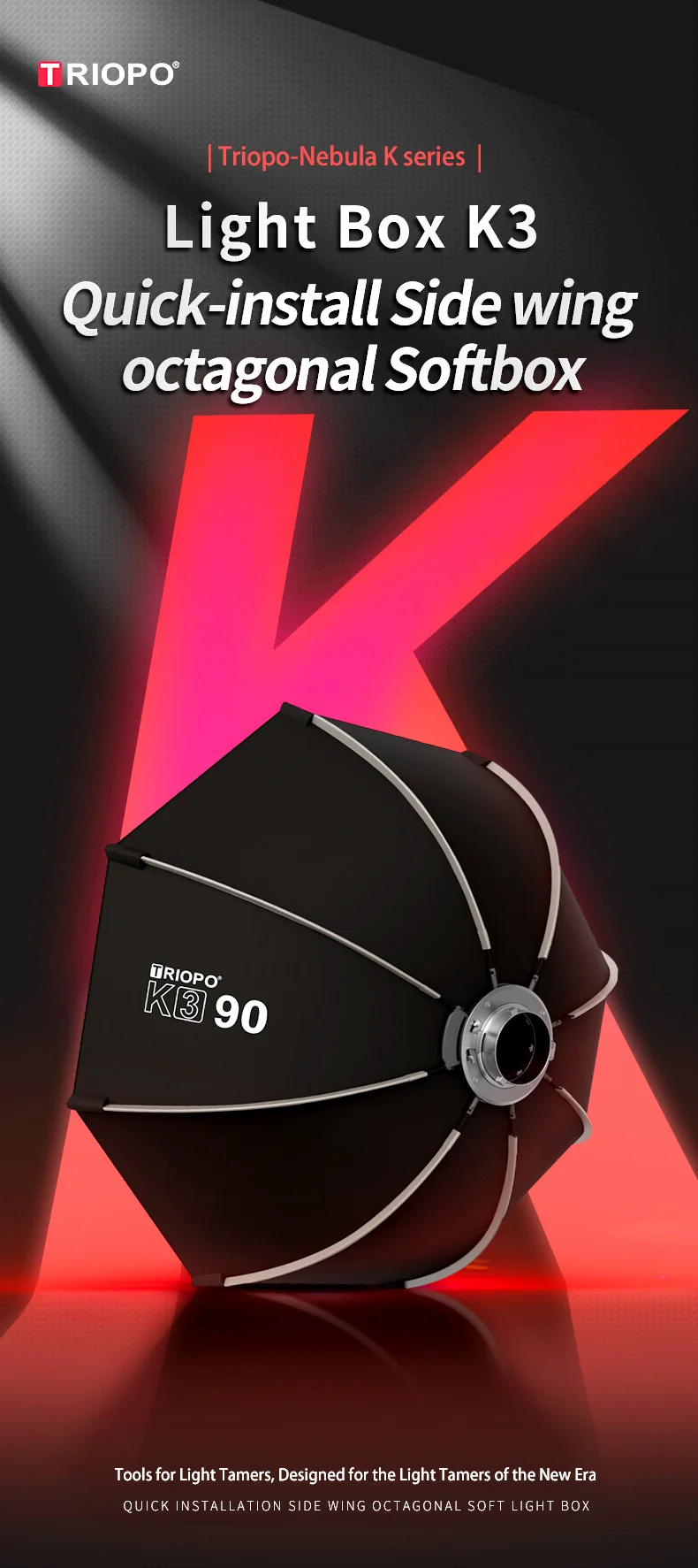 Triopo K3 Series Octagon Softbox Quick-Setup Bowens Mount for Sokani X100 X60 Mini Aputure 300c 200xS Godox LED Video Light